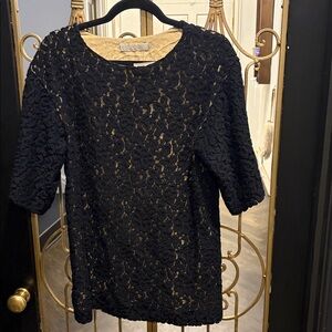 Chloe Black Lace Short-Sleeve Blouse as is no size no care tag large ?